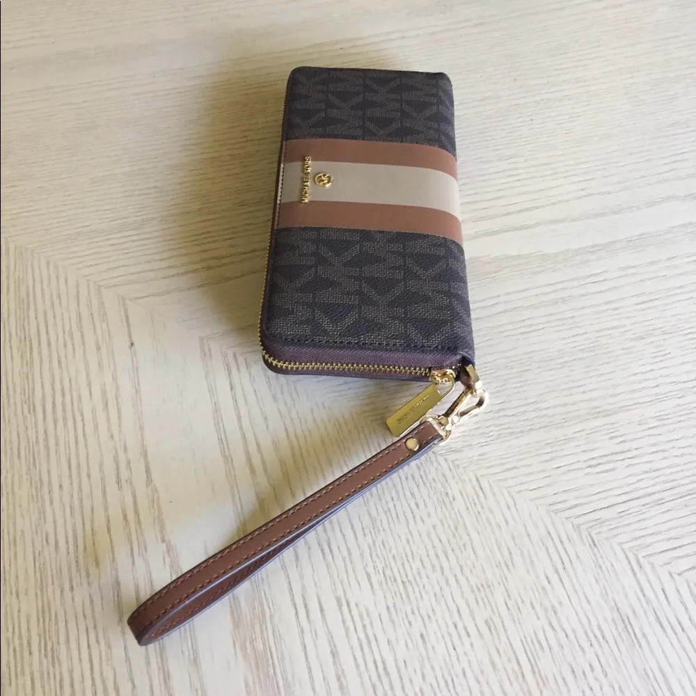 Michael Kors Center Stripe Brown Wallet, Wristlet